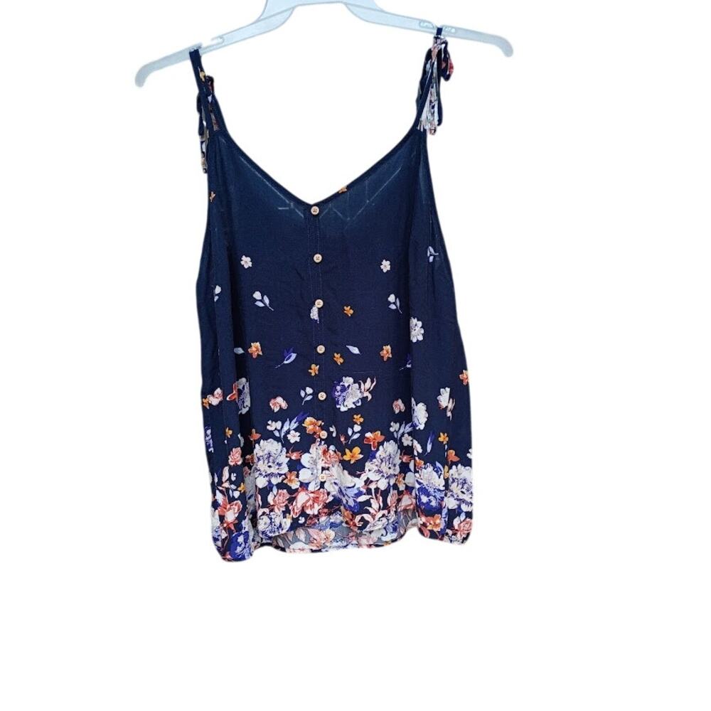 Maurices Tank Top Navy Blue Floral Design Spaghetti Straps Size L